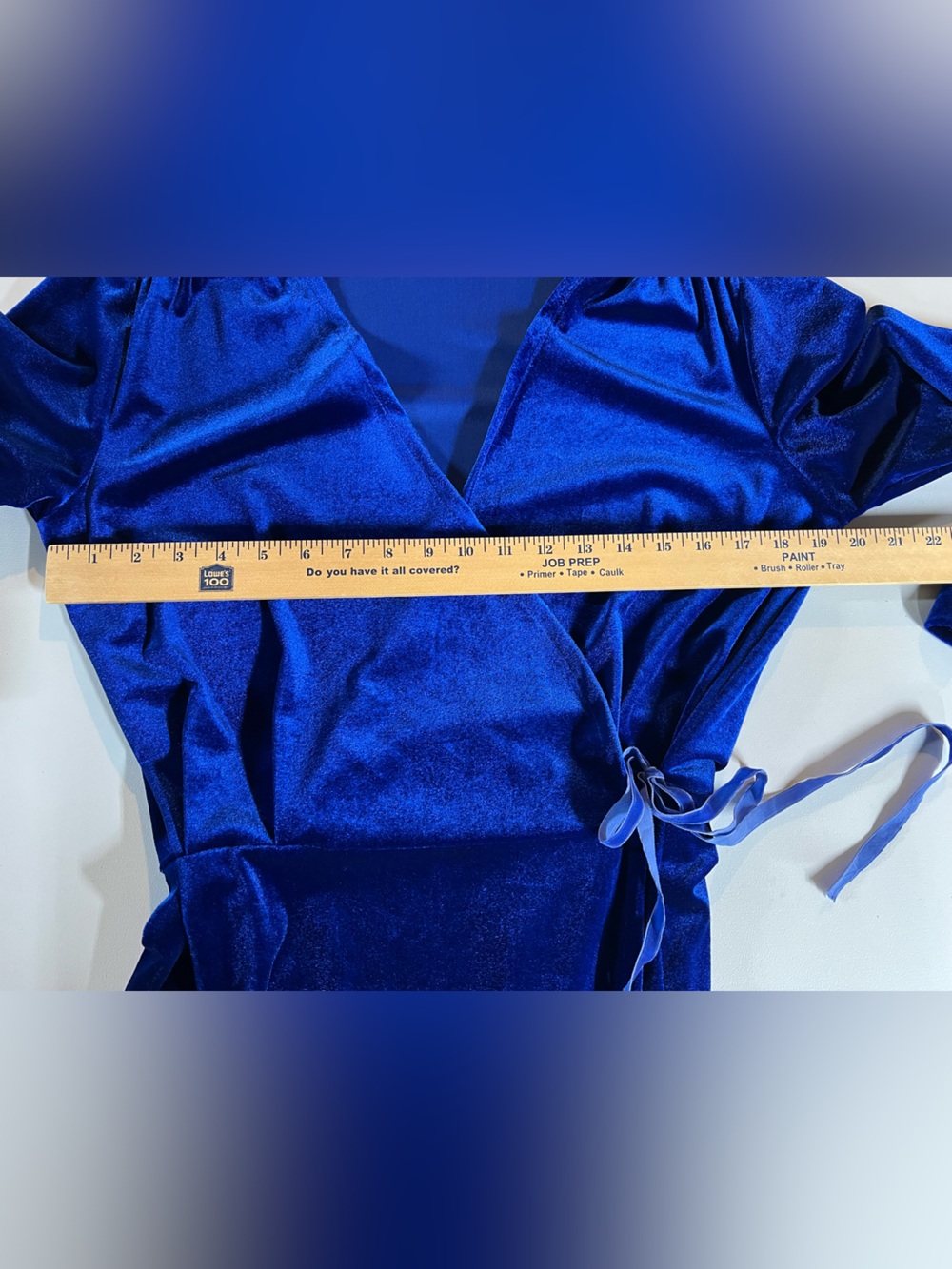 BBWM Woman Blue Velour Velvet Long Sleeeve Midi Wrap Dress Womens Medium - Picture 7 of 7